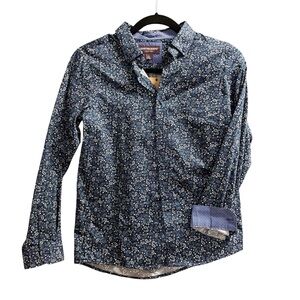 Boys Johnston & Murphy Paisley Navy Print Sz 12-14 100% Cotton Button-Down NWT